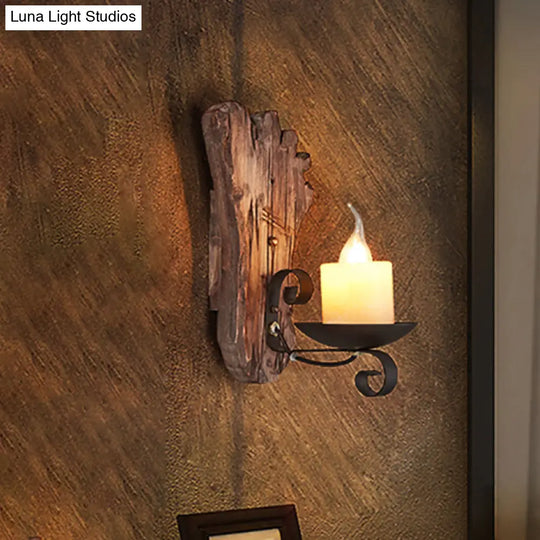 Coastal Marble Cylinder Coffee Shop Wall Light Fixture - 1 Brown Sconce Lamp With Wooden Base