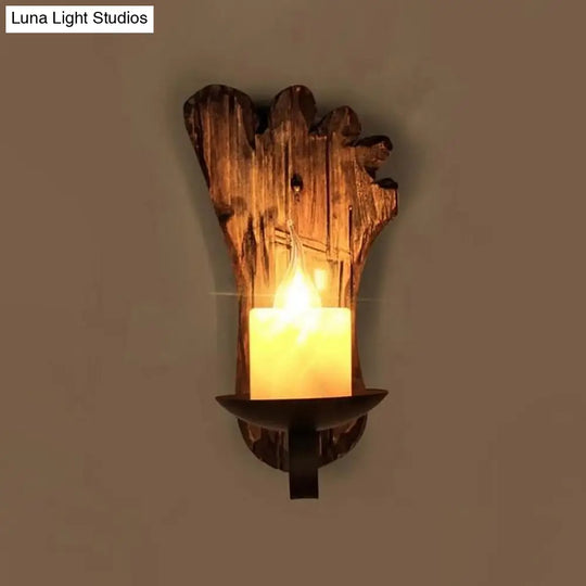 Coastal Marble Cylinder Coffee Shop Wall Light Fixture - 1 Brown Sconce Lamp With Wooden Base