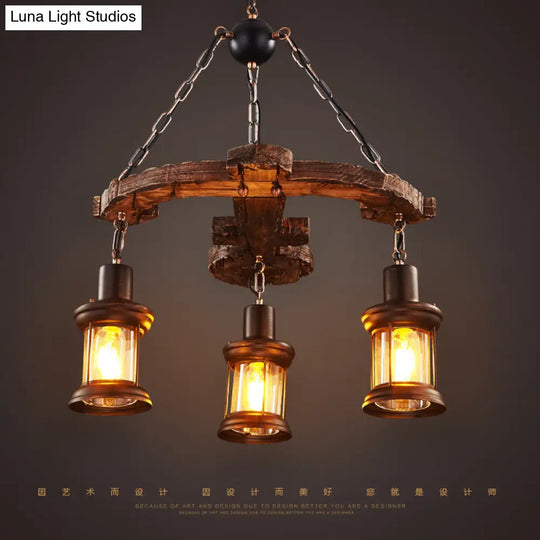 Coastal Coffee Shop Pendant Light: Wood Anchor Chandelier In Beige