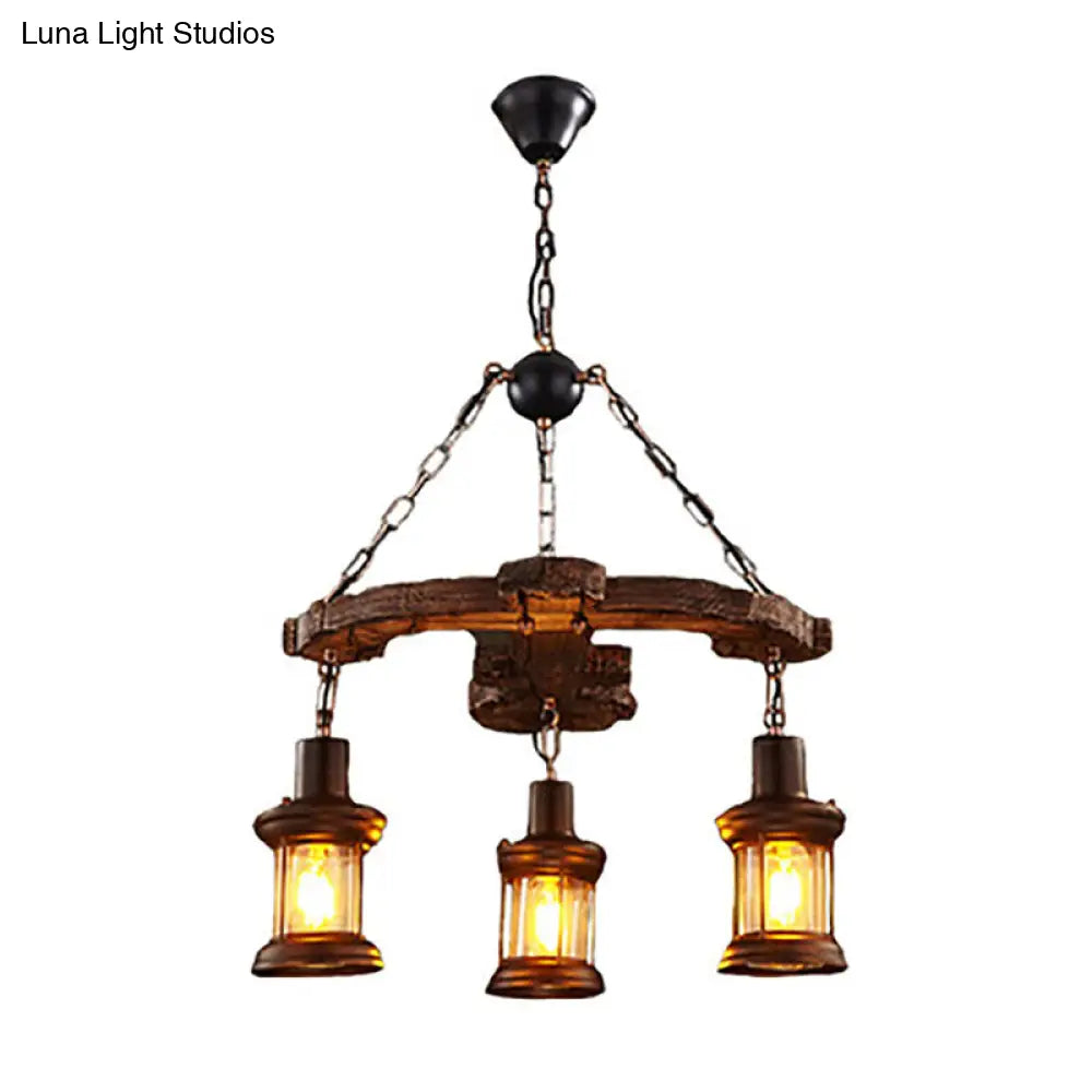 Coastal Coffee Shop Pendant Light: Wood Anchor Chandelier In Beige