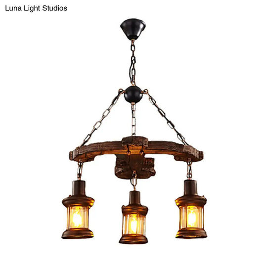 Coastal Coffee Shop Pendant Light: Wood Anchor Chandelier In Beige