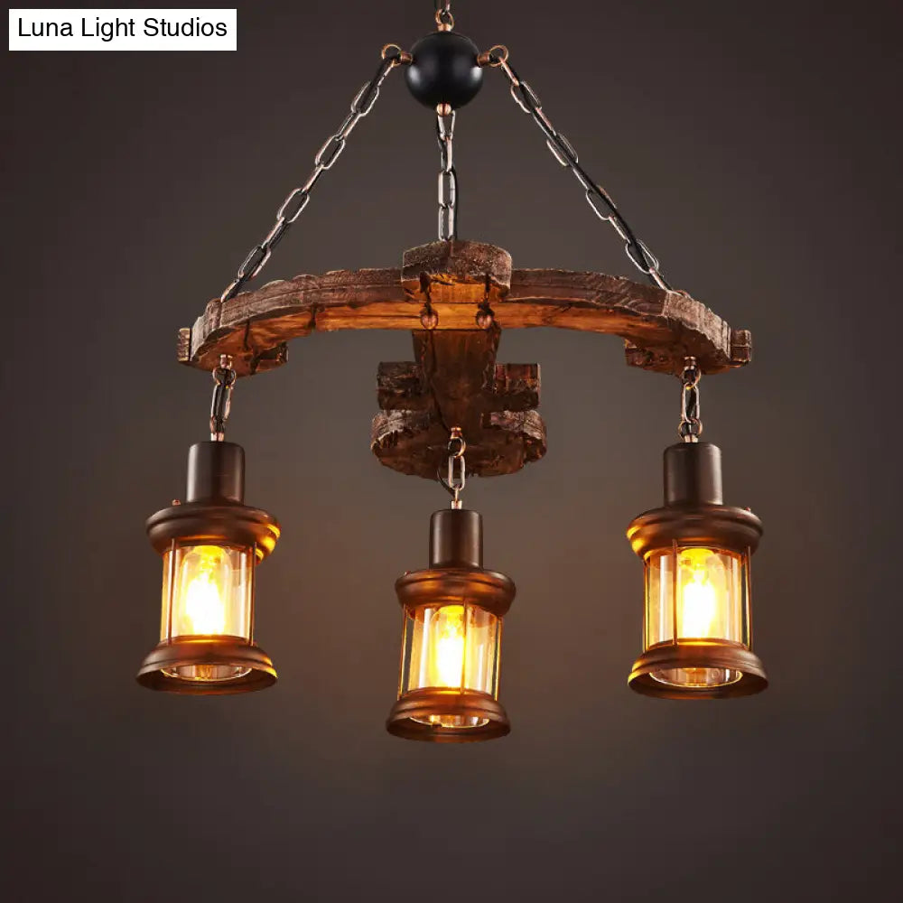 Coastal Coffee Shop Pendant Light: Wood Anchor Chandelier In Beige