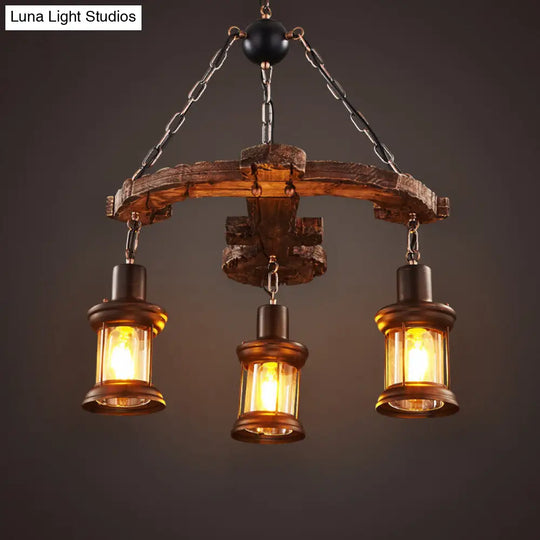 Coastal Coffee Shop Pendant Light: Wood Anchor Chandelier In Beige