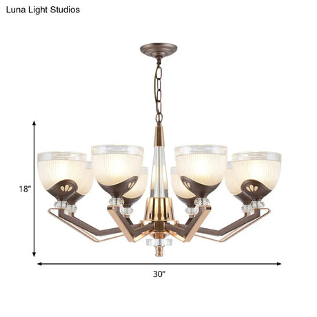 Coffee Bowl Pendant Chandelier - Rural Style Cream Glass Suspension Lighting (3/6/8/10 Heads) Ideal