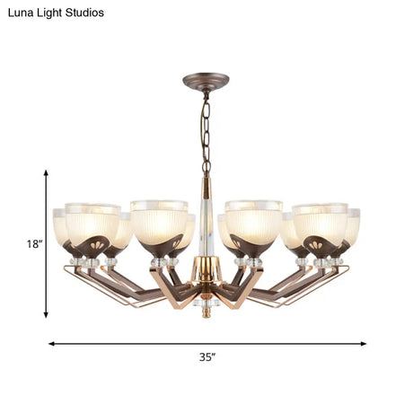 Coffee Bowl Pendant Chandelier - Rural Style Cream Glass Suspension Lighting (3/6/8/10 Heads) Ideal