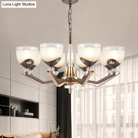 Coffee Bowl Pendant Chandelier - Rural Style Cream Glass Suspension Lighting (3/6/8/10 Heads) Ideal