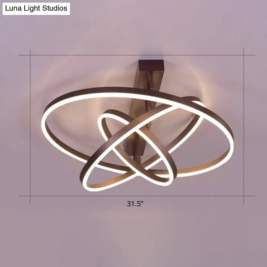 Coffee Metal Led Semi Flush Mount Ceiling Lamp – Simplicity In Bedroom Lighting 3 / Large