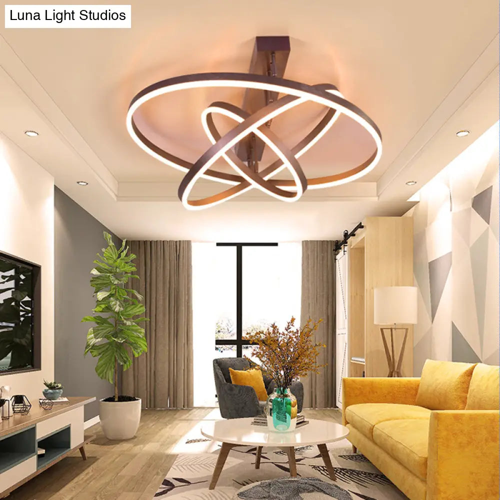 Coffee Metal Led Semi Flush Mount Ceiling Lamp – Simplicity In Bedroom Lighting