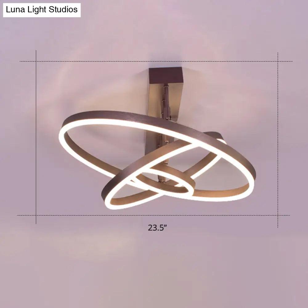 Coffee Metal Led Semi Flush Mount Ceiling Lamp Simplicity In Bedroom Lighting 3 / Small