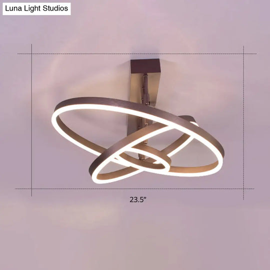 Coffee Metal Led Semi Flush Mount Ceiling Lamp Simplicity In Bedroom Lighting 3 / Small