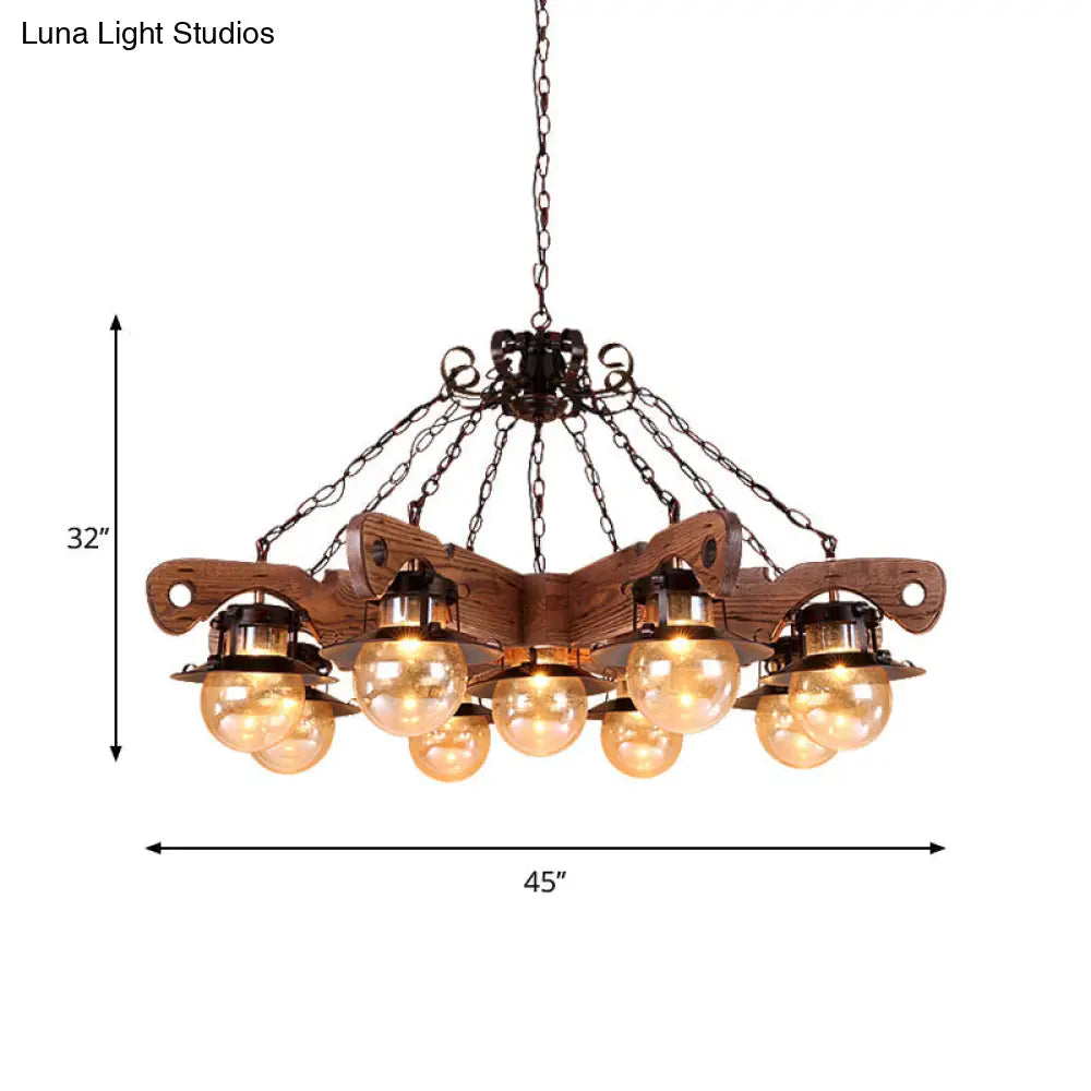 Cognac Seeded Glass Industrial Chandelier In Rust With 5/9 Lights