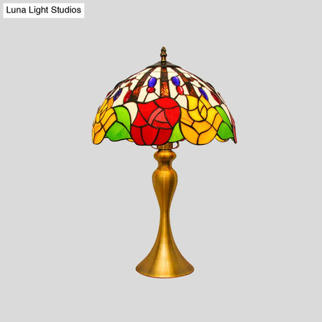 Colette - Tiffany Style Stained Glass Nightstand Lamp Gold Flower Patterned 1