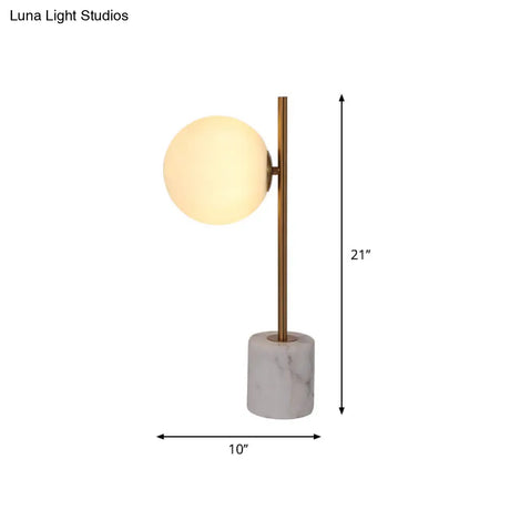 Colette - White Glass Ball Night Lamp With Brass Pole And Marble Base