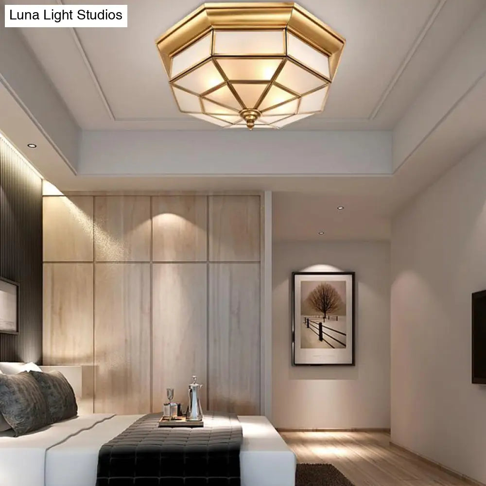 Colonial Brass Ceiling Light With Prismatic Milky Glass - 4/6 Bulbs Ideal For Living Rooms 17’ Or