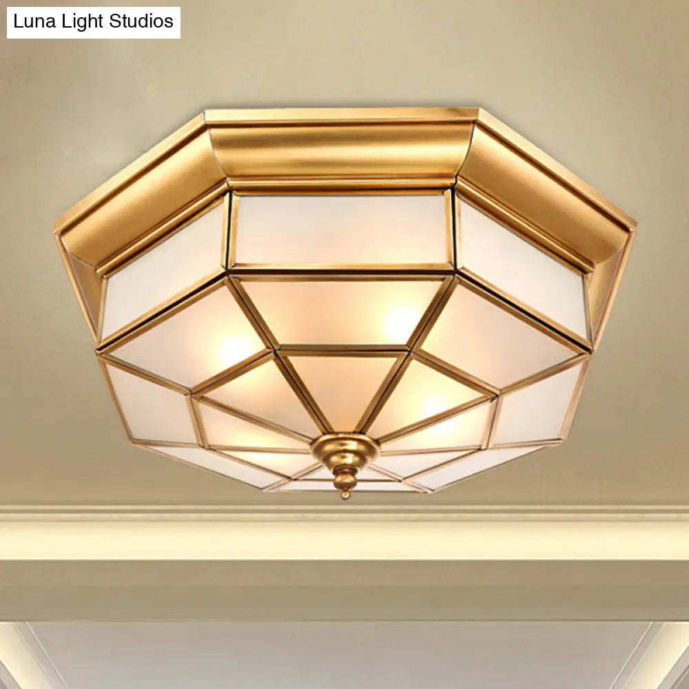 Colonial Brass Ceiling Light With Prismatic Milky Glass - 4/6 Bulbs Ideal For Living Rooms 17’ Or