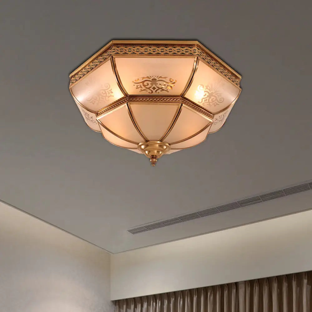 Colonial Brass Curved Glass Flush Light Fixture For Living Room 16.5’/18’ W / 16.5’