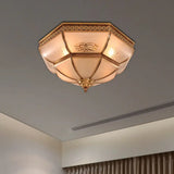 Colonial Brass Curved Glass Flush Light Fixture For Living Room 16.5’/18’ W / 16.5’