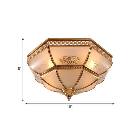 Colonial Brass Curved Glass Flush Light Fixture For Living Room 16.5/18 W