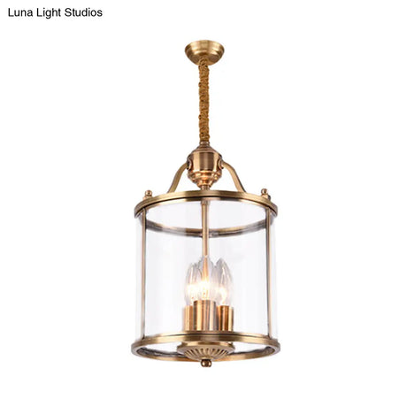 Colonial Brass Cylindrical Chandelier Lighting - Clear Glass 8/18 Wide 3/7 Bulbs