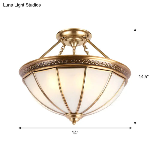 Colonial Brass Dome Shade Opal Glass Semi Flushlight - 3-Light Ceiling Mounted Fixture