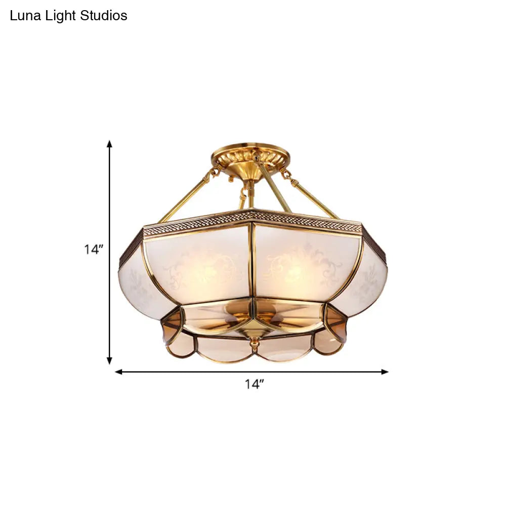 Colonial Brass Satin Opal Glass Semi Flush Mount Ceiling Light Fixture 3/4 Bulbs 14’/18’ Dia -