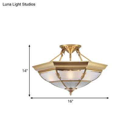Colonial Brass Semi-Flush Ceiling Light With 3/4 White Glass 16’/19.5’ Width For Living Room