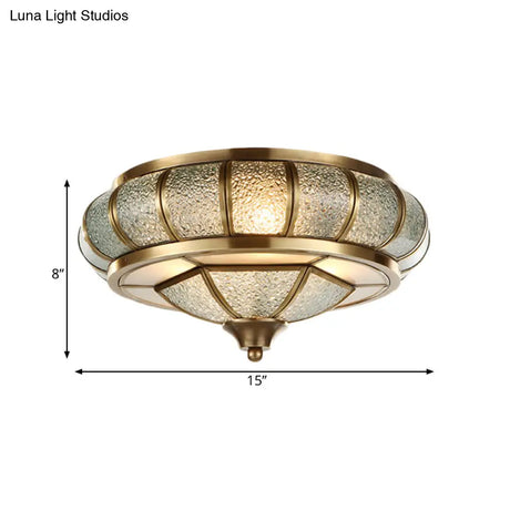 Colonial Bubble Glass Flush Mount Ceiling Light With Elliptical Design - Brass Finish 3/4 Bulbs