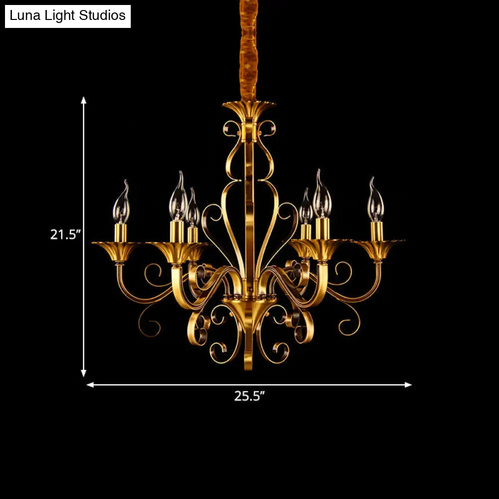 Colonial Candle Style Chandelier - 5/6/8 Light Pendant Lamp In Gold