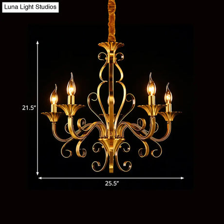 Colonial Candle Style Chandelier - 5/6/8 Light Pendant Lamp In Gold