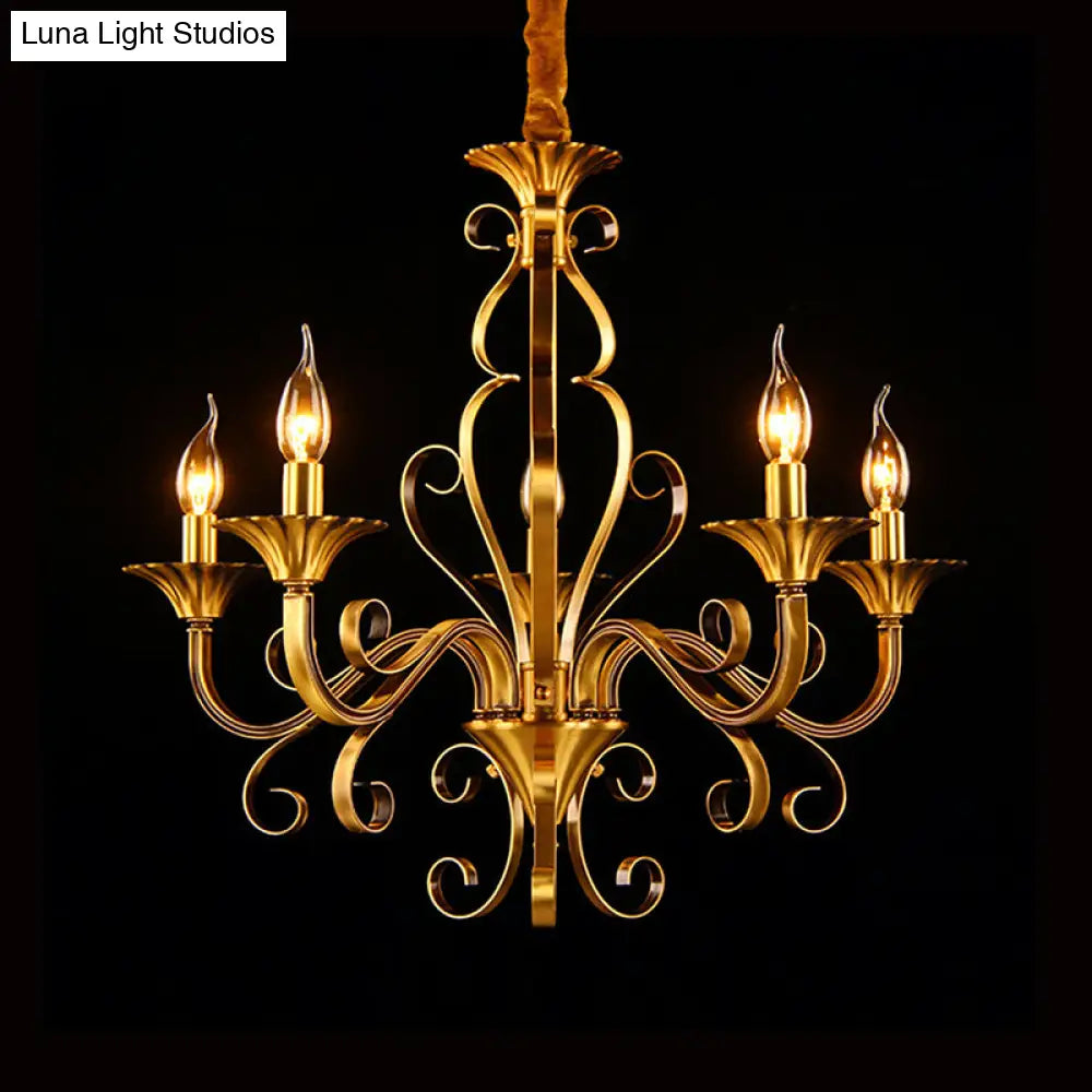 Colonial Candle Style Chandelier - 5/6/8 Light Pendant Lamp In Gold