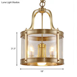 Colonial Drum Chandelier Pendant Light - Clear Glass Suspension Lamp For Living Room (14.5/18 W)