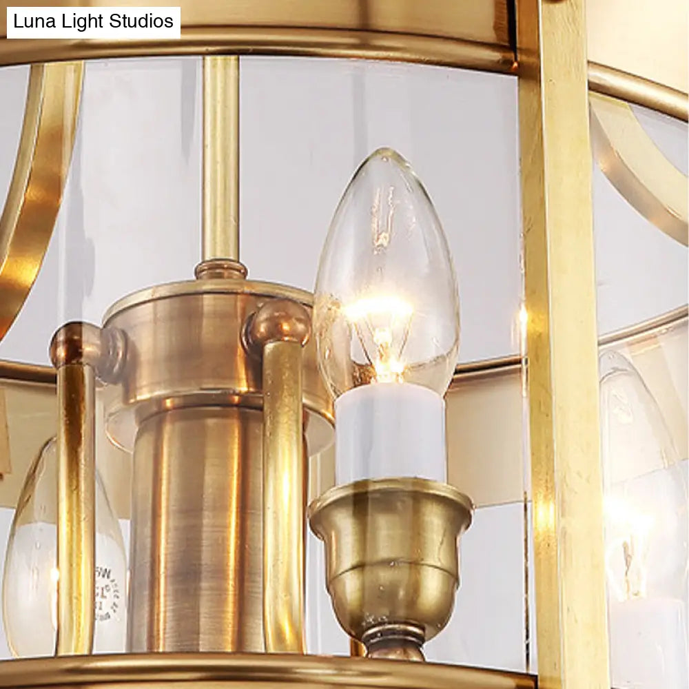 Colonial Drum Chandelier Pendant Light - Clear Glass Suspension Lamp For Living Room (14.5/18 W)