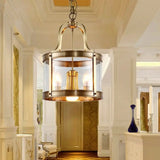 Colonial Drum Chandelier Pendant Light - Clear Glass Suspension Lamp For Living Room (14.5/18 W)