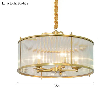 Colonial Drum Ribbed Glass Chandelier - Polished Brass Small/Medium/Large Sizes Multiple Lights