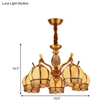 Colonial Frosted Glass 5-Light Gold Ceiling Chandelier - Bud Bedroom Pendant Light