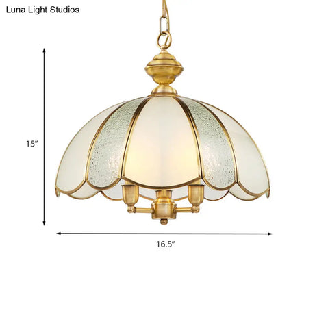 Colonial Frosted Glass Chandelier - 3 Bulb Brass Ceiling Fixture