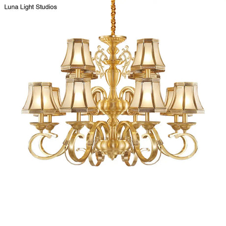 Colonial Frosted Glass Chandelier Lamp With Brass Accents Available In 6 8 Or 12 Lights