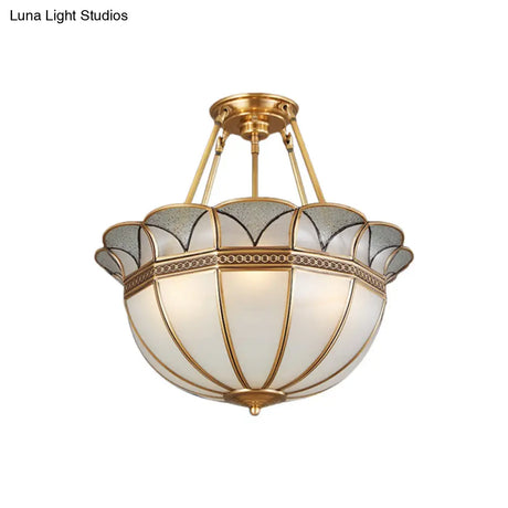 Colonial Glass 4-Bulb Semi Flush Mount Ceiling Light With Brass Accents For Living Room