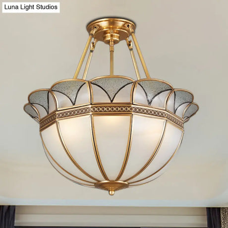 Colonial Glass 4-Bulb Semi Flush Mount Ceiling Light With Brass Accents For Living Room