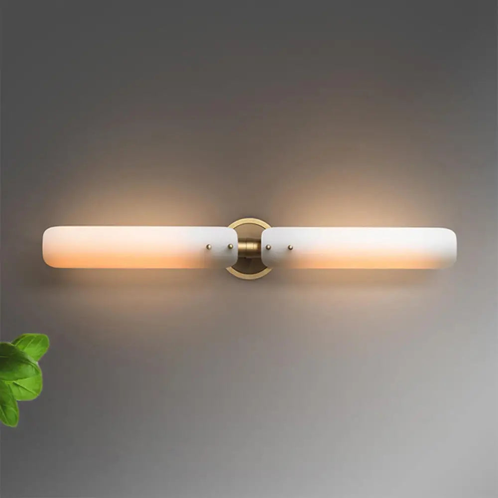 Colonial Gold Bathroom Vanity Sconce Light With Frosted White Glass - 2 Bulb Wall Fixture