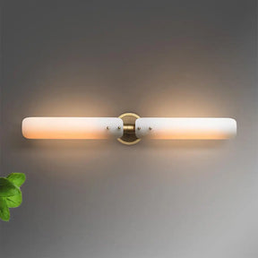 Colonial Gold Bathroom Vanity Sconce Light With Frosted White Glass - 2 Bulb Wall Fixture