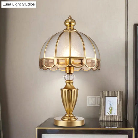 Colonial Gold Metal Table Lamp With Frosted Glass Shade And Crystal Accent