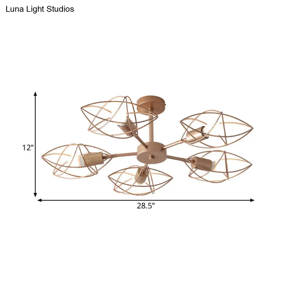 Colonial Iron Star Cage Gold Semi Flush Mount - 5 - Light Close To Ceiling Lighting Fixture For