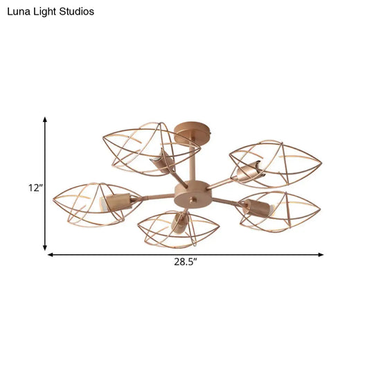 Colonial Iron Star Cage Gold Semi Flush Mount - 5 - Light Close To Ceiling Lighting Fixture For