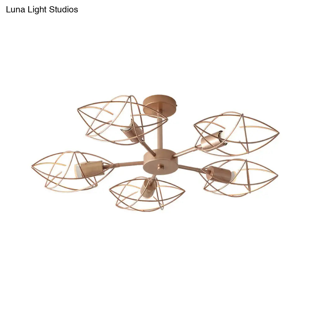 Colonial Iron Star Cage Gold Semi Flush Mount - 5-Light Close To Ceiling Lighting Fixture For