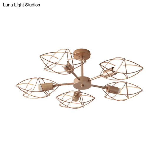 Colonial Iron Star Cage Gold Semi Flush Mount - 5-Light Close To Ceiling Lighting Fixture For