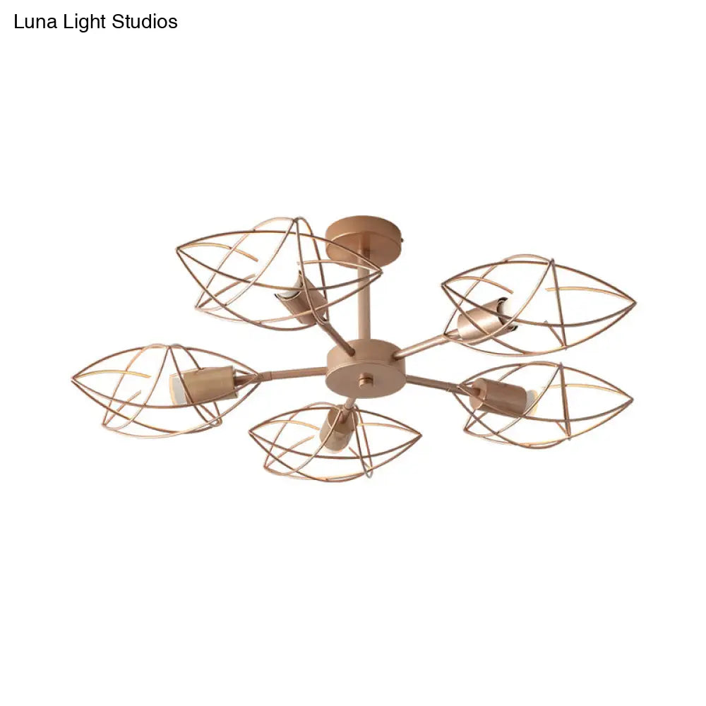 Colonial Iron Star Cage Gold Semi Flush Mount - 5 - Light Close To Ceiling Lighting Fixture For
