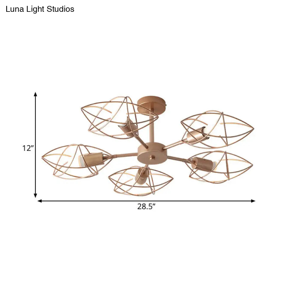 Colonial Iron Star Cage Gold Semi Flush Mount - 5-Light Close To Ceiling Lighting Fixture For