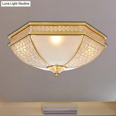 Colonial Opal Frosted Glass Dome Bedroom Flush Mount Light - Brass Ceiling Lamp (3 Bulbs)