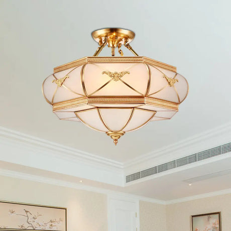Colonial Opal Glass Flush Light Fixture With 6 Brass Heads For Living Room Ceiling Mount 16-21.5’